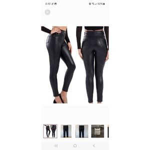 New TAGOO Small Black Faux Leather Leggings High Waist Skinny Pull-On Pants